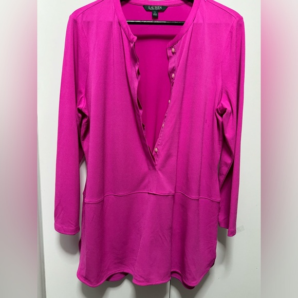 Lauren Ralph Lauren Top Fuschia Pink 3/4
Sleeve Button Tunic Blouse - Picture 7 of 9